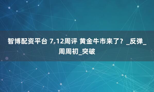 智博配资平台 7.12周评 黄金牛市来了？_反弹_周周初_突破