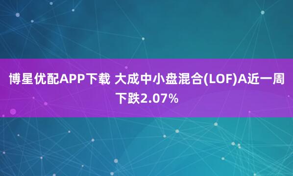 博星优配APP下载 大成中小盘混合(LOF)A近一周下跌2.07%